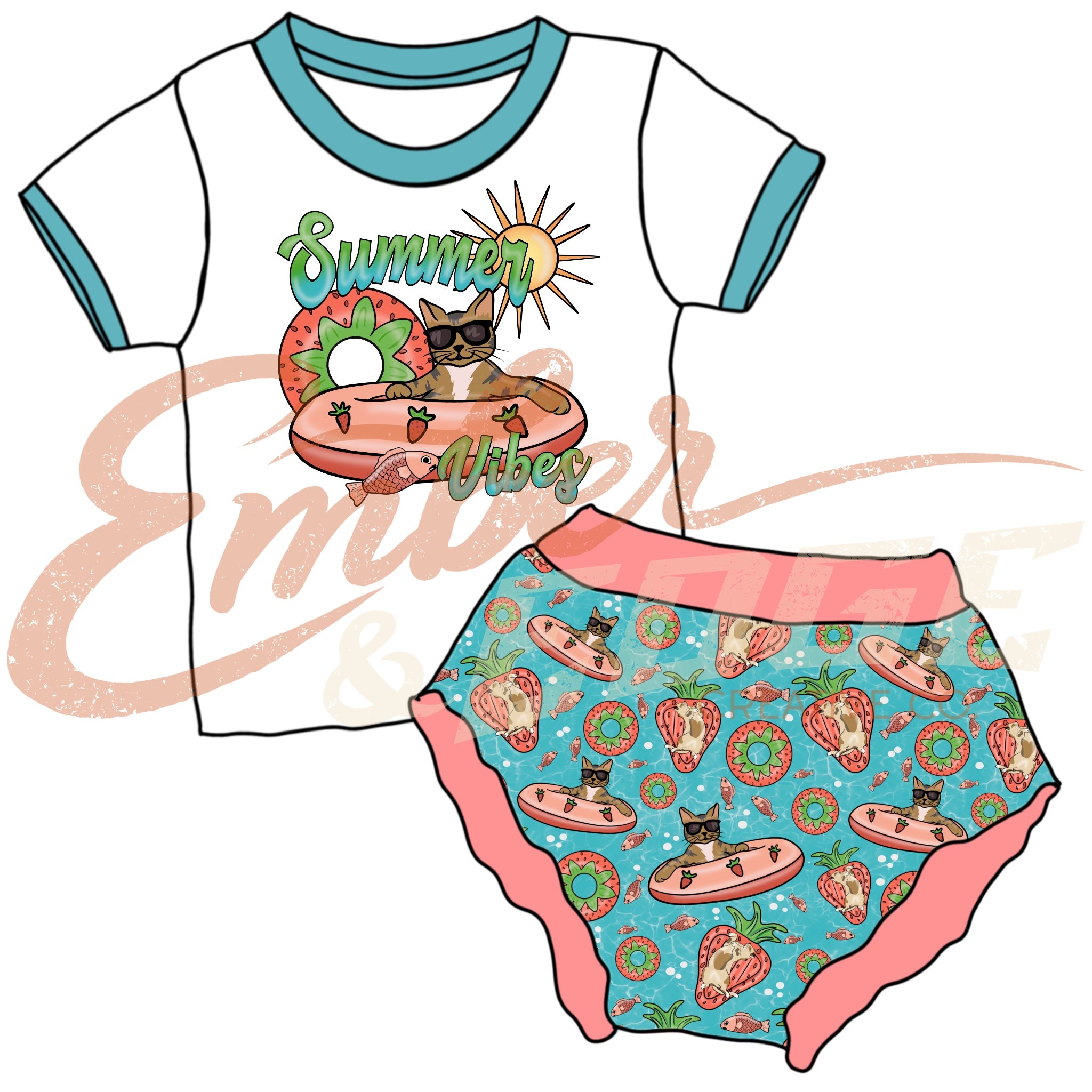 Summer Vibes- Strawberry Kitties PNG